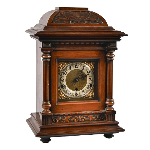 A German walnut basket-top mantel clock,