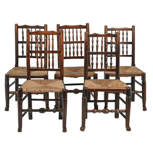 Five ash spindle back chairs, North