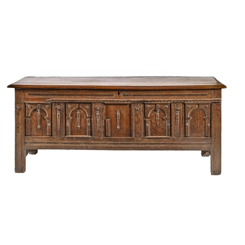 A Charles II oak chest, of panelled