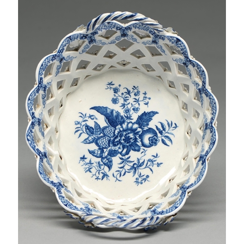A Worcester blue and white pierced basket,