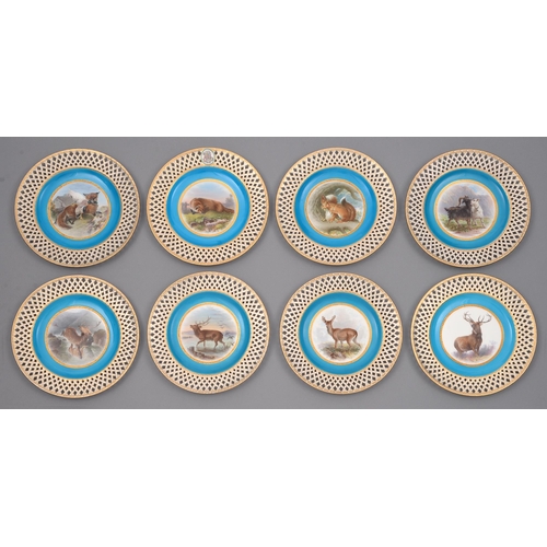 Eight Minton dessert plates painted