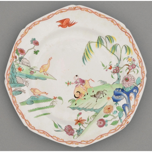 A Derby porcelain plate, c1780, enamelled