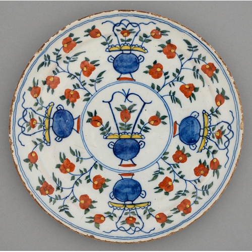 A Dutch Delftware plate, 18th c, painted