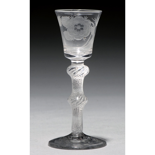 A wine glass, mid 18th c, the flared