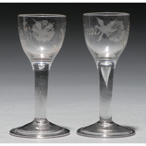 Two wine glasses, mid 18th c, the ovoid