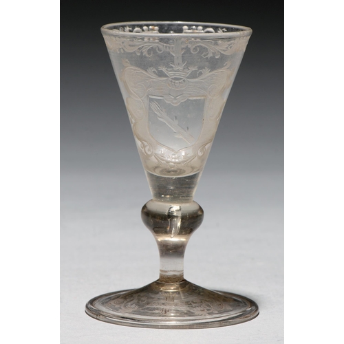 A German wine glass, 18th c, the conical