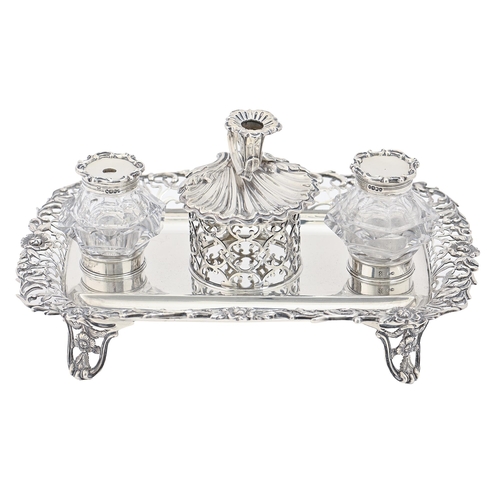 A Victorian silver inkstand, the