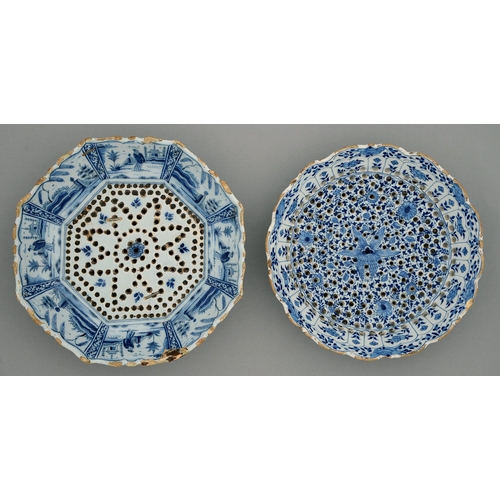 Two Dutch Delftware colanders or