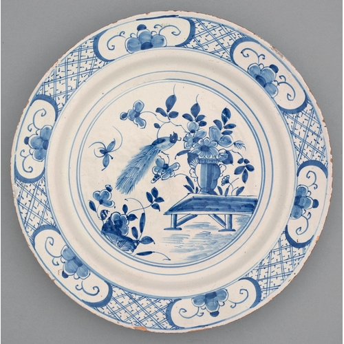 A Dutch Delftware dish, 18th c, painted 