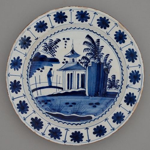 A Dutch Delftware dish, 18th c, painted