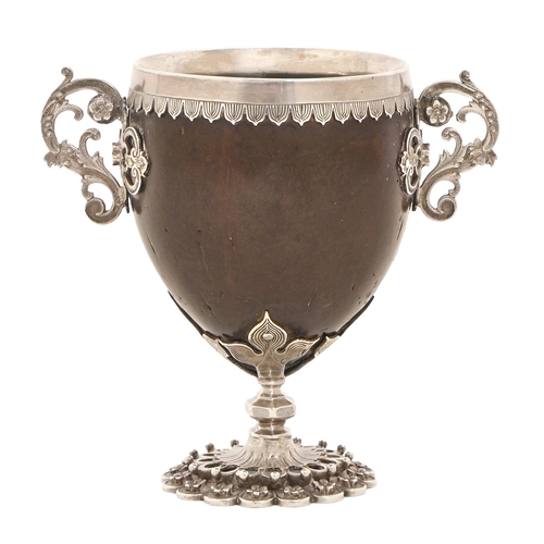 A silver mounted coconut cup, 19th