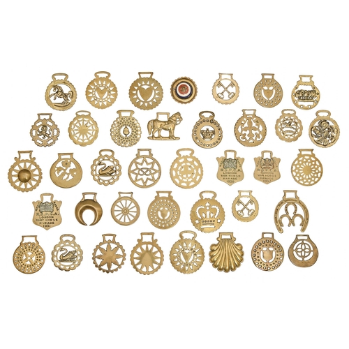 Thirty-eight horse brasses, mainly Victorian