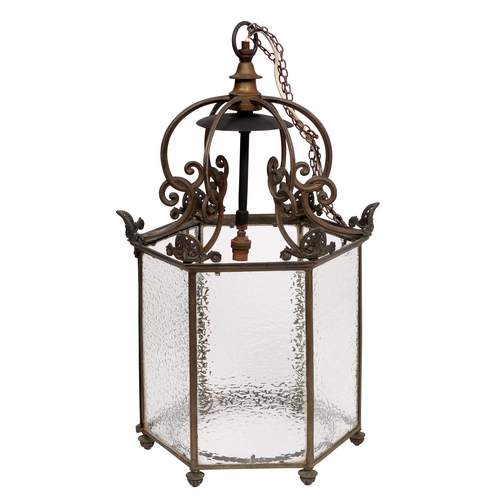 An hexagonal brass hall lantern,