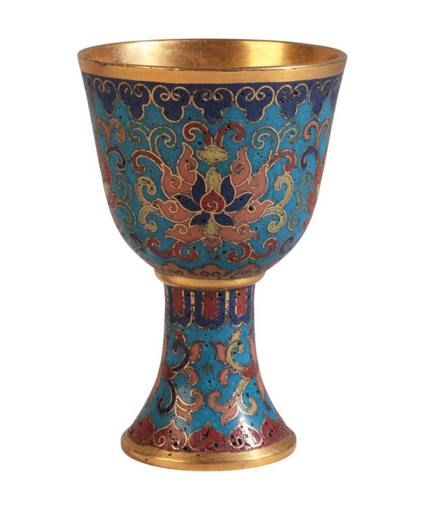 A CHINESE CLOISONNÉ STEM CUP decorated