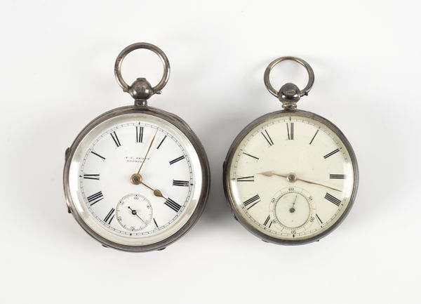TWO SILVER OPENFACED POCKET WATCHES