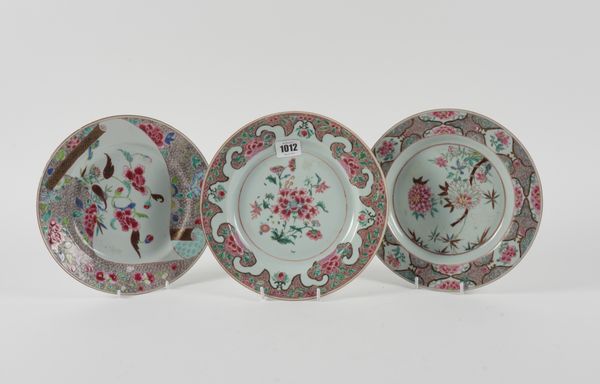 THREE CHINESE FAMILLE ROSE PLATES