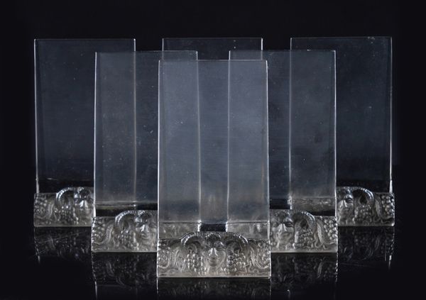 SIX LALIQUE GLASS `FAUNE' MENU