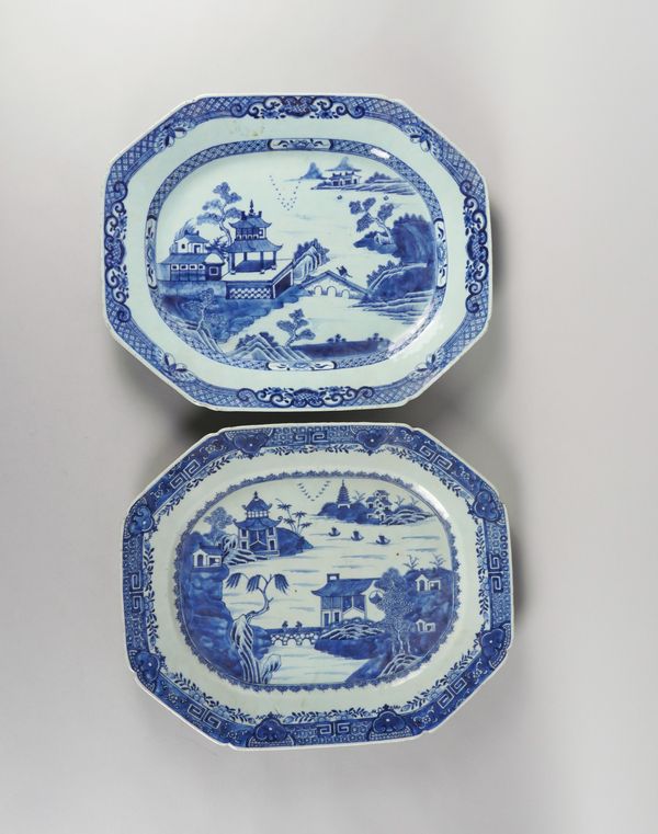 TWO LARGE CHINESE EXPORT BLUE AND