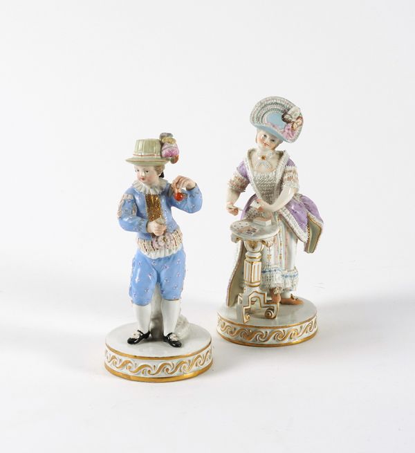 TWO MEISSEN FIGURES OF A CARD PLAYER