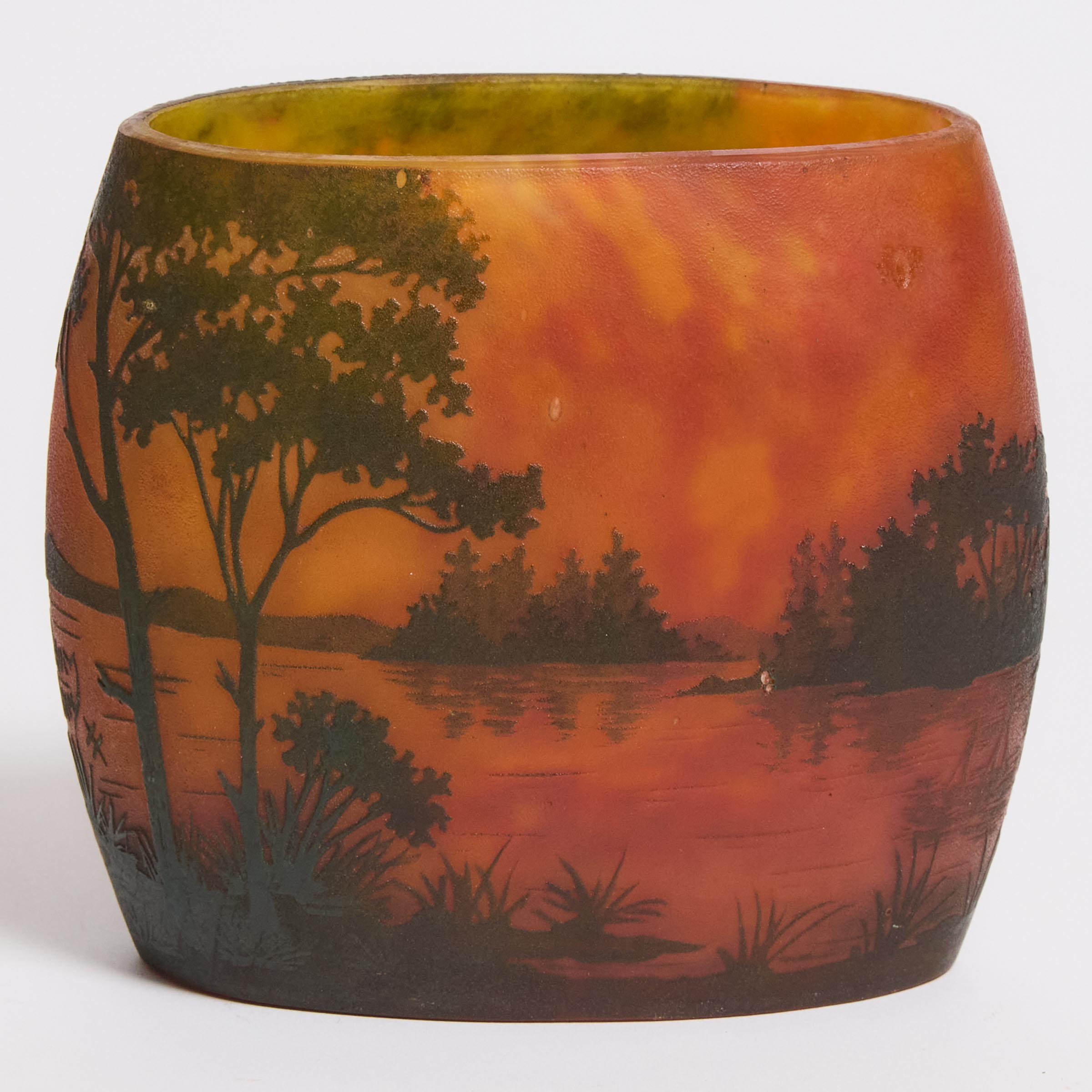 Daum Cameo Glass Oval River Sunset