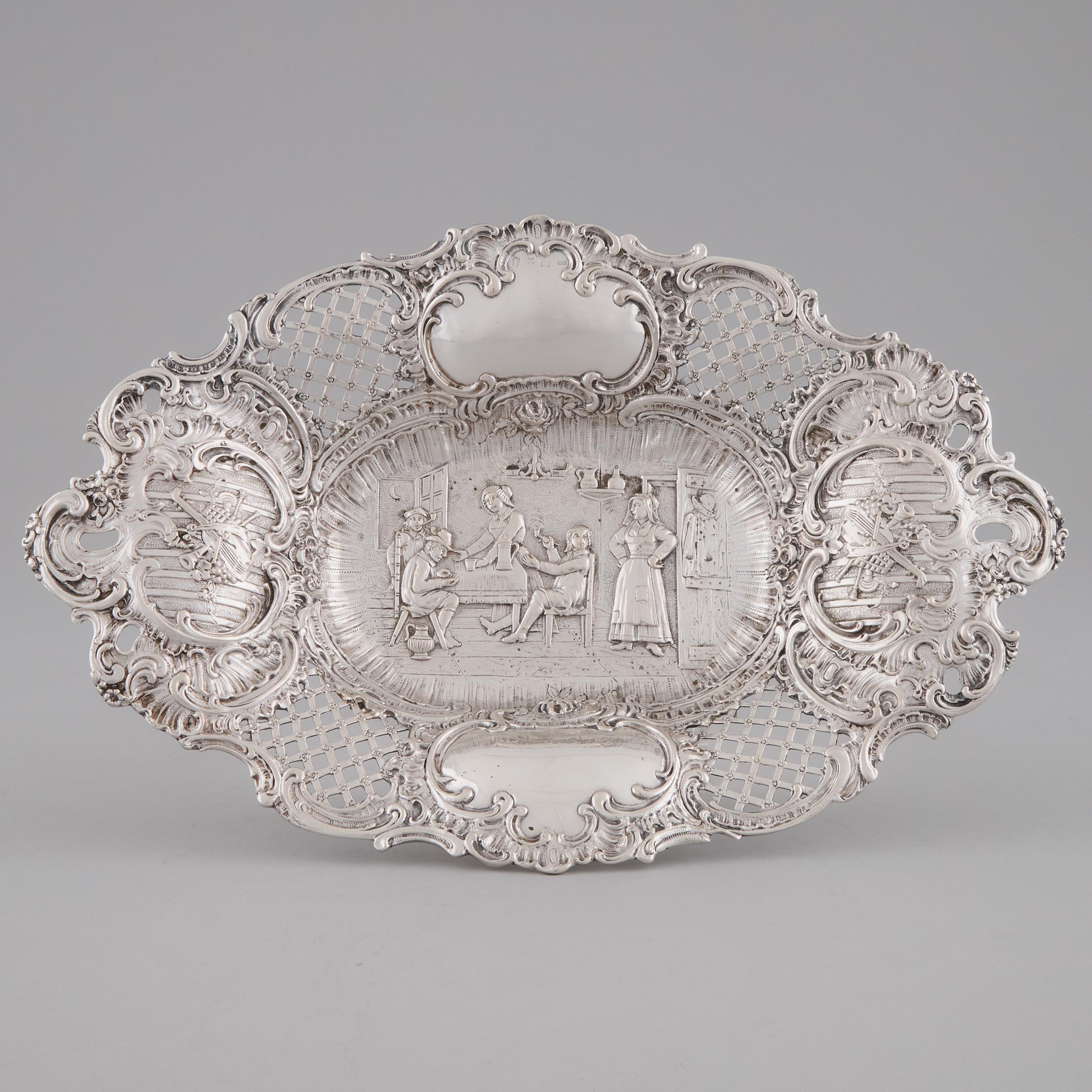 German Silver Shaped Oval Basket,