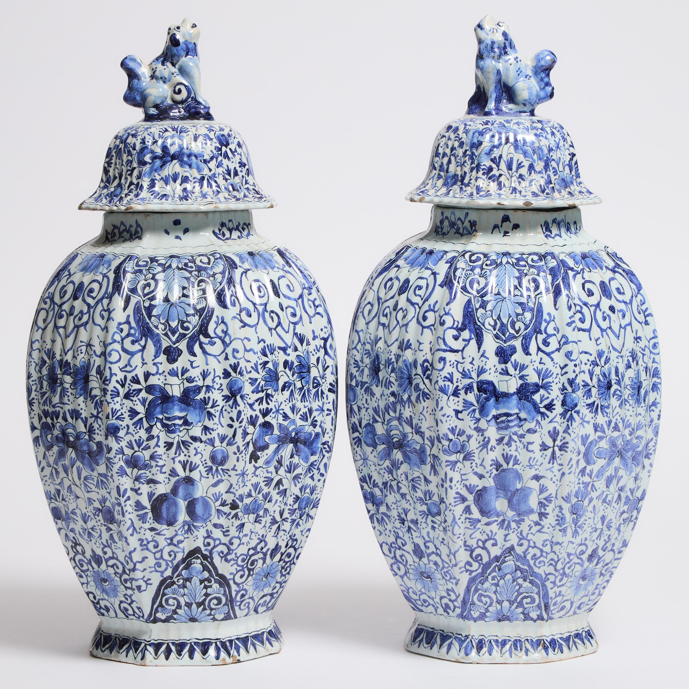 Pair of Delft Blue and White Fluted