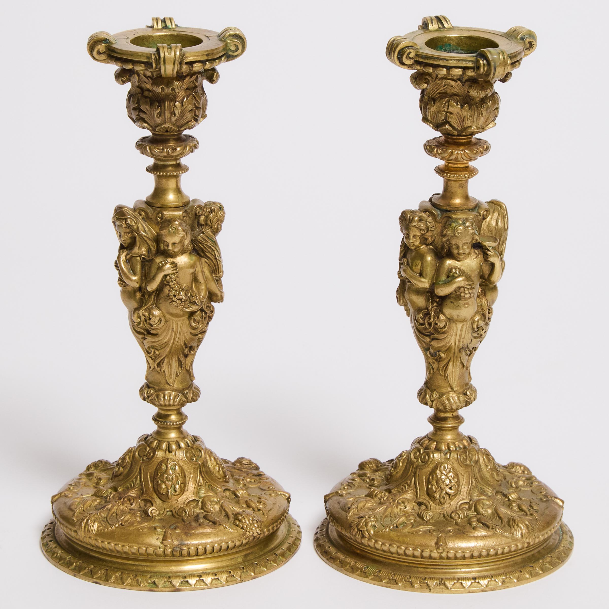 Pair of Belle Epoque Bronze Candlesticks,