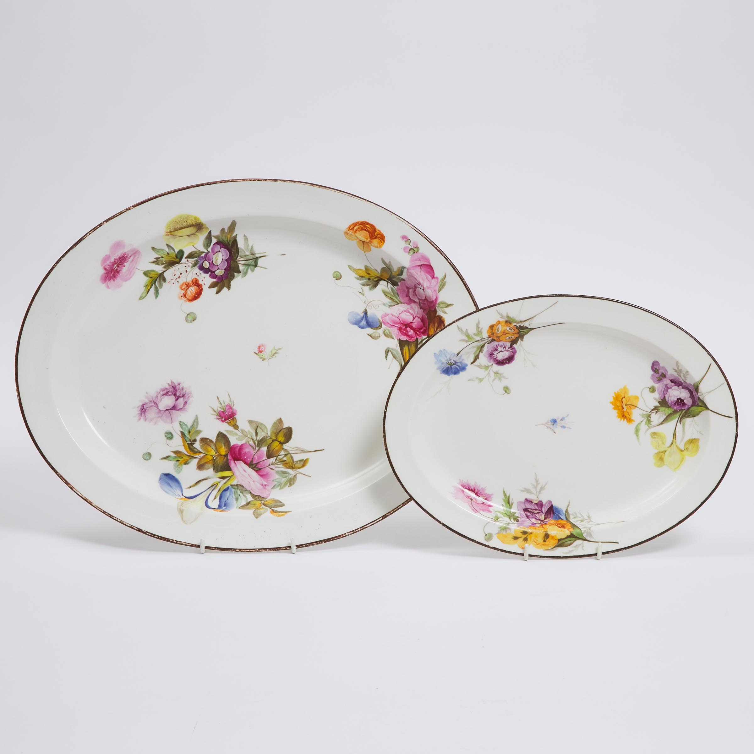 Two Derby Flower-Painted Oval Platters,