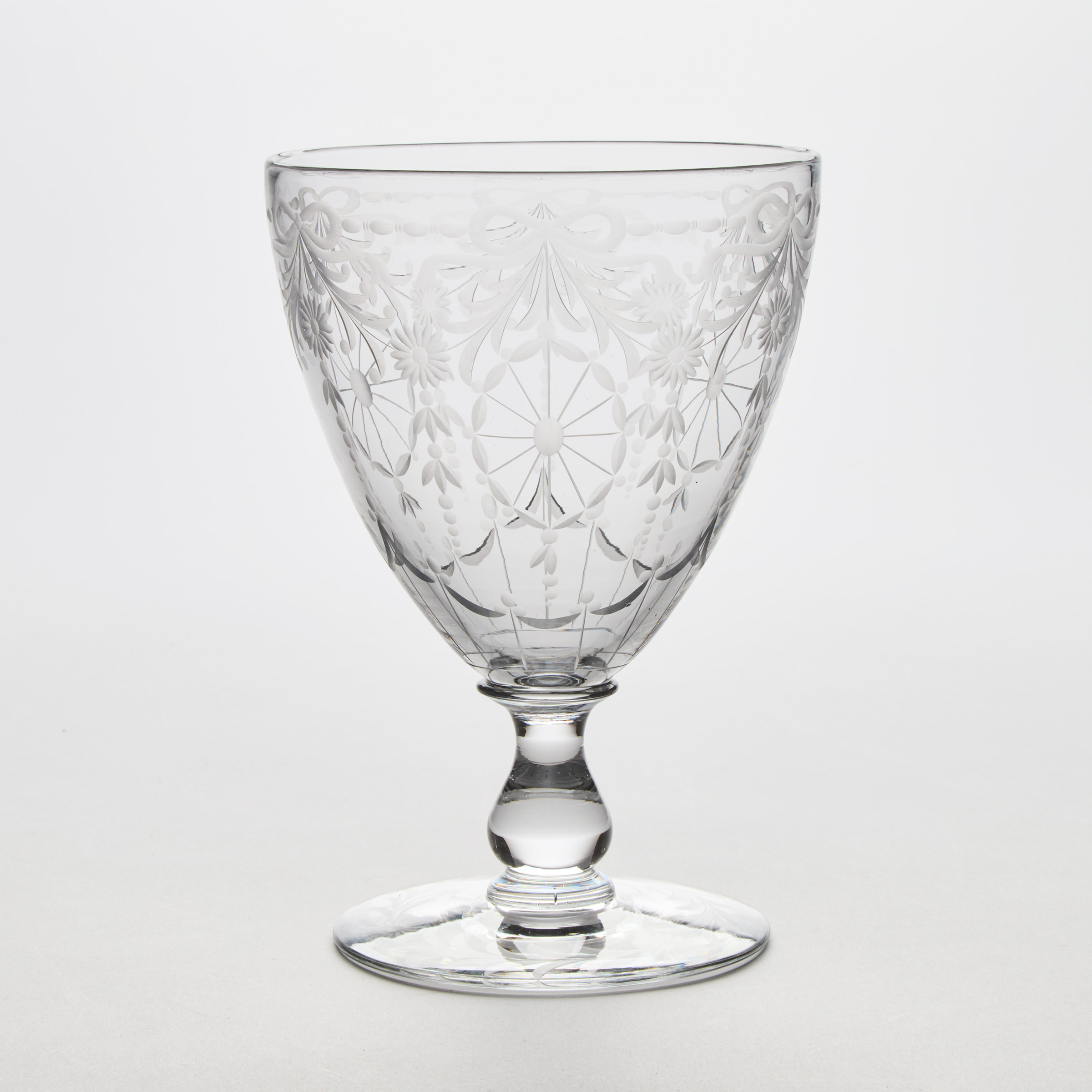 English Engraved Glass Large Goblet,