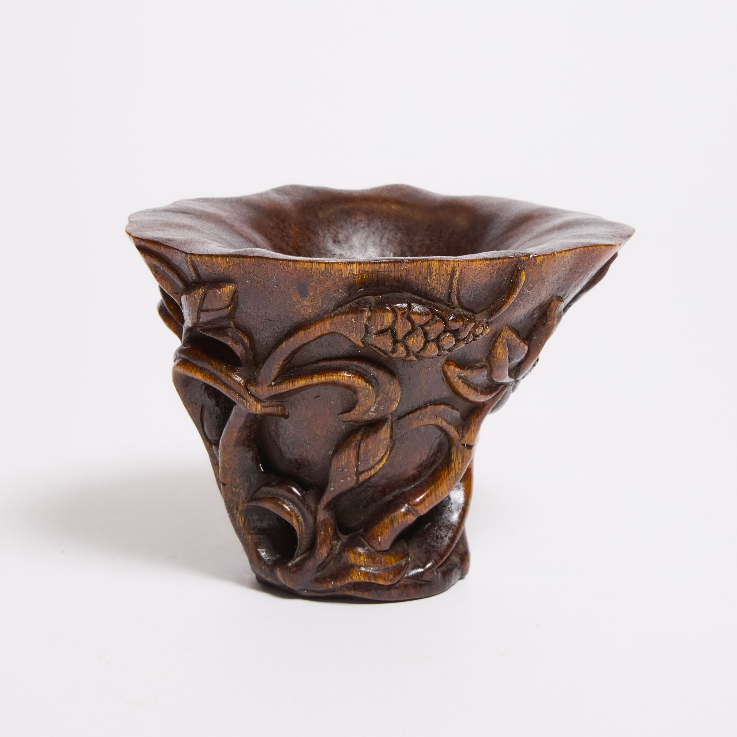 A Carved Horn 'Lotus' Libation