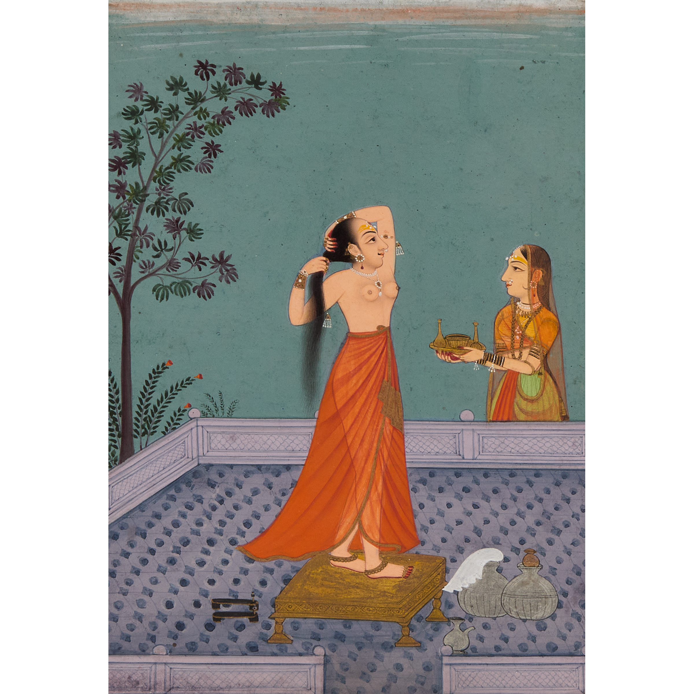 A Painting of a Woman Bathing on a Veranda,