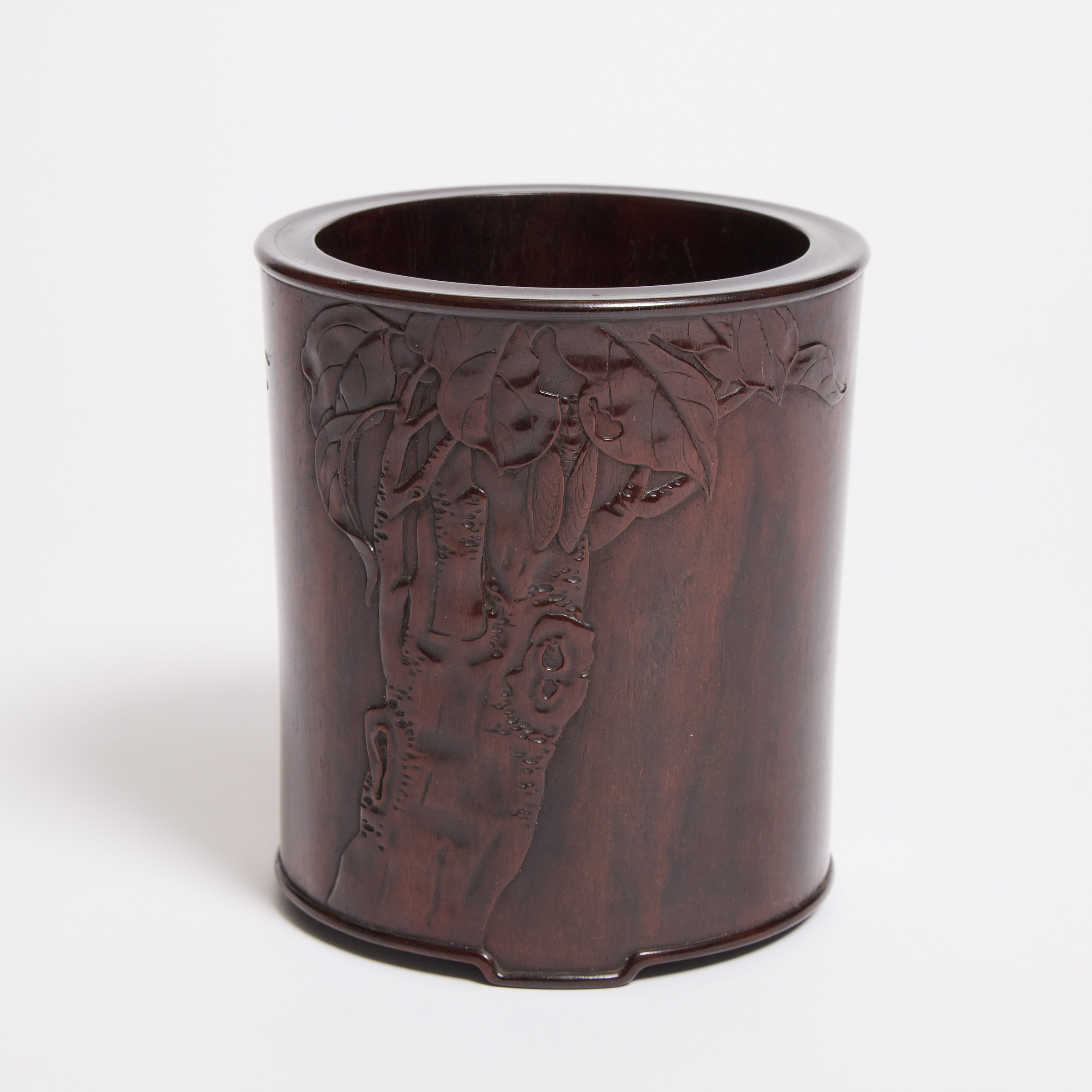 A Carved Zitan Brush Pot, 19th