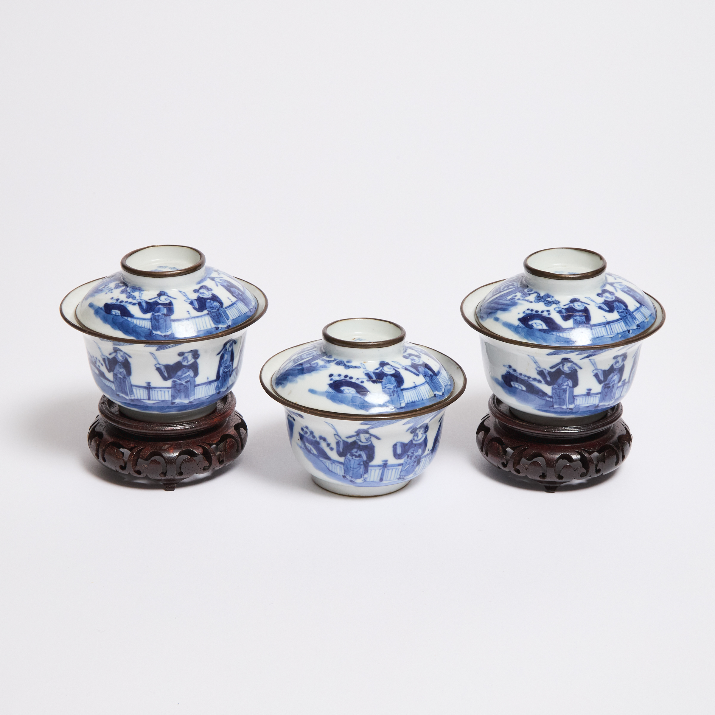 A Set of Three Blue and White Porcelain