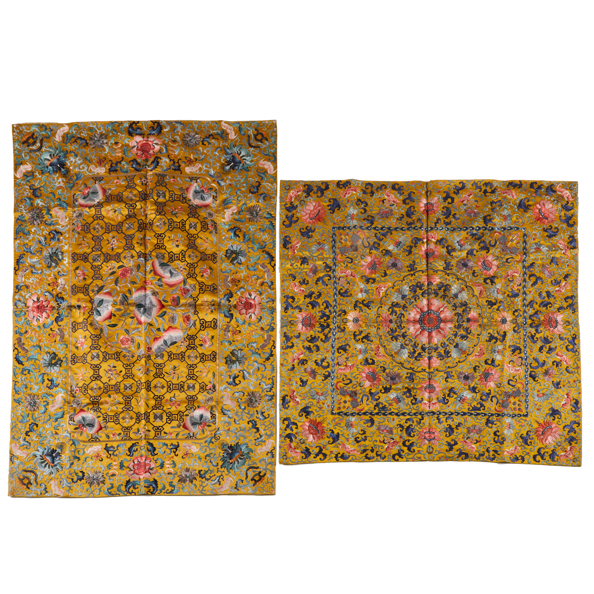 Two Imperial-Yellow Silk Embroidered