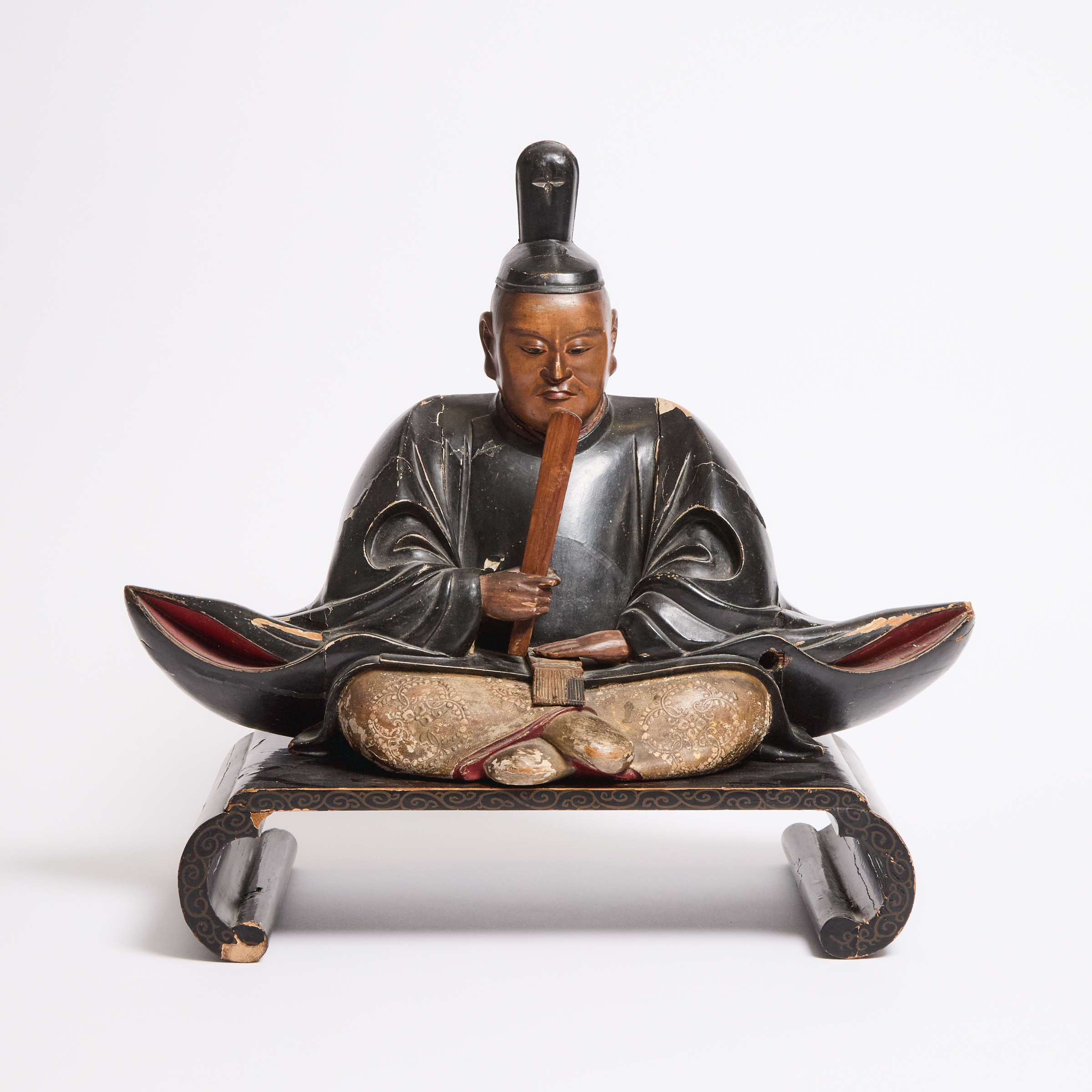 A Lacquered Wood Figure of a Nobleman,
