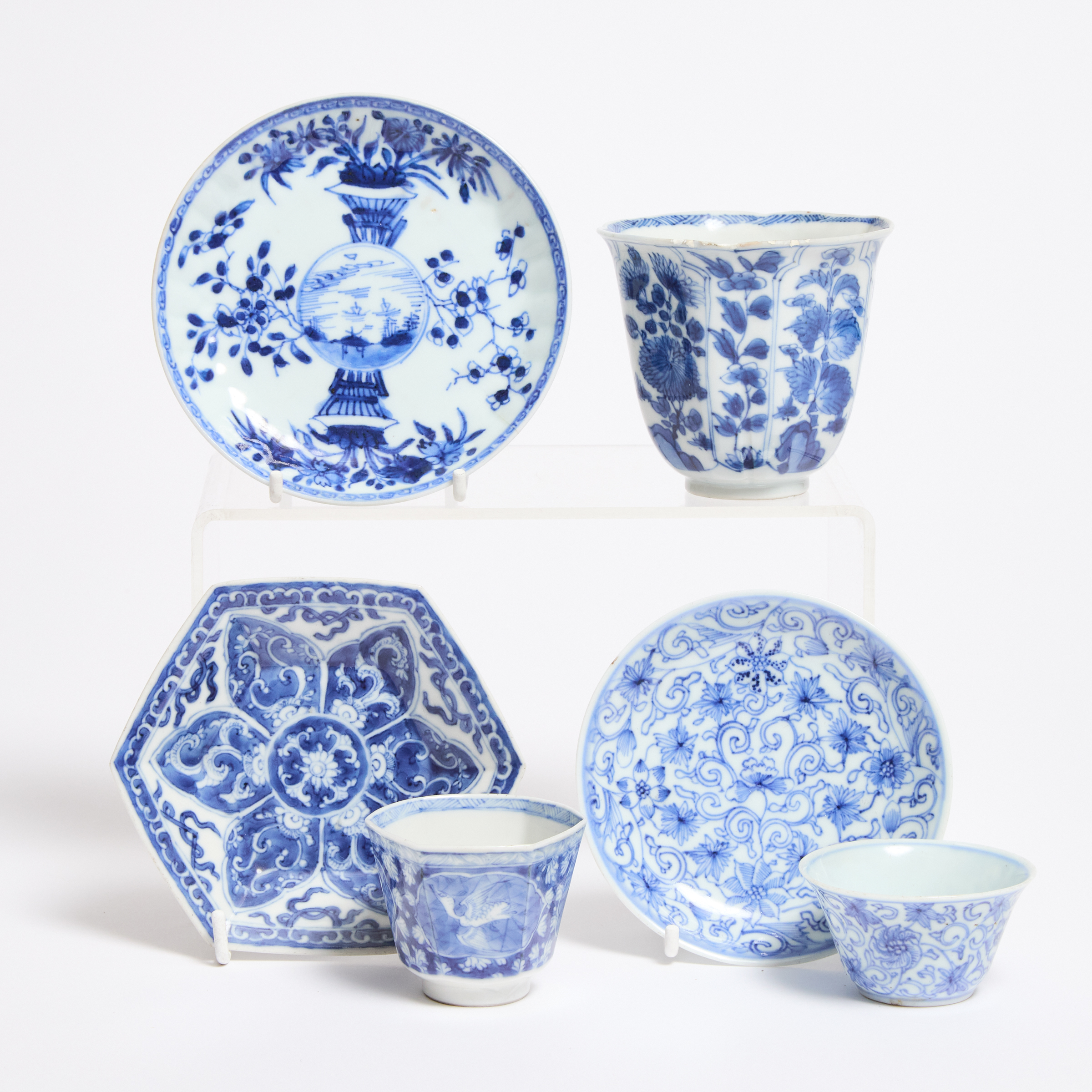 Three Sets of Blue and White Cups