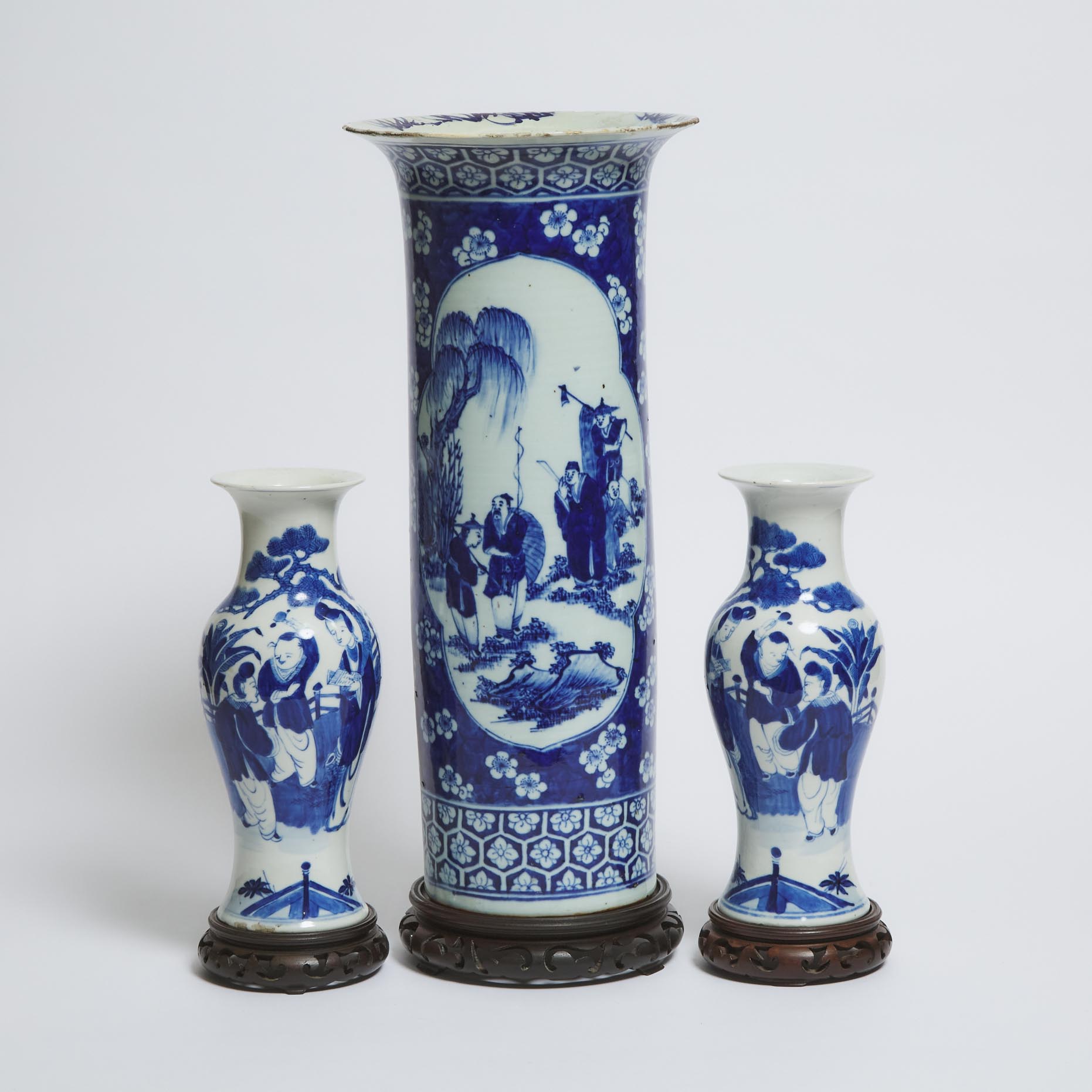 A Group of Three Blue and White