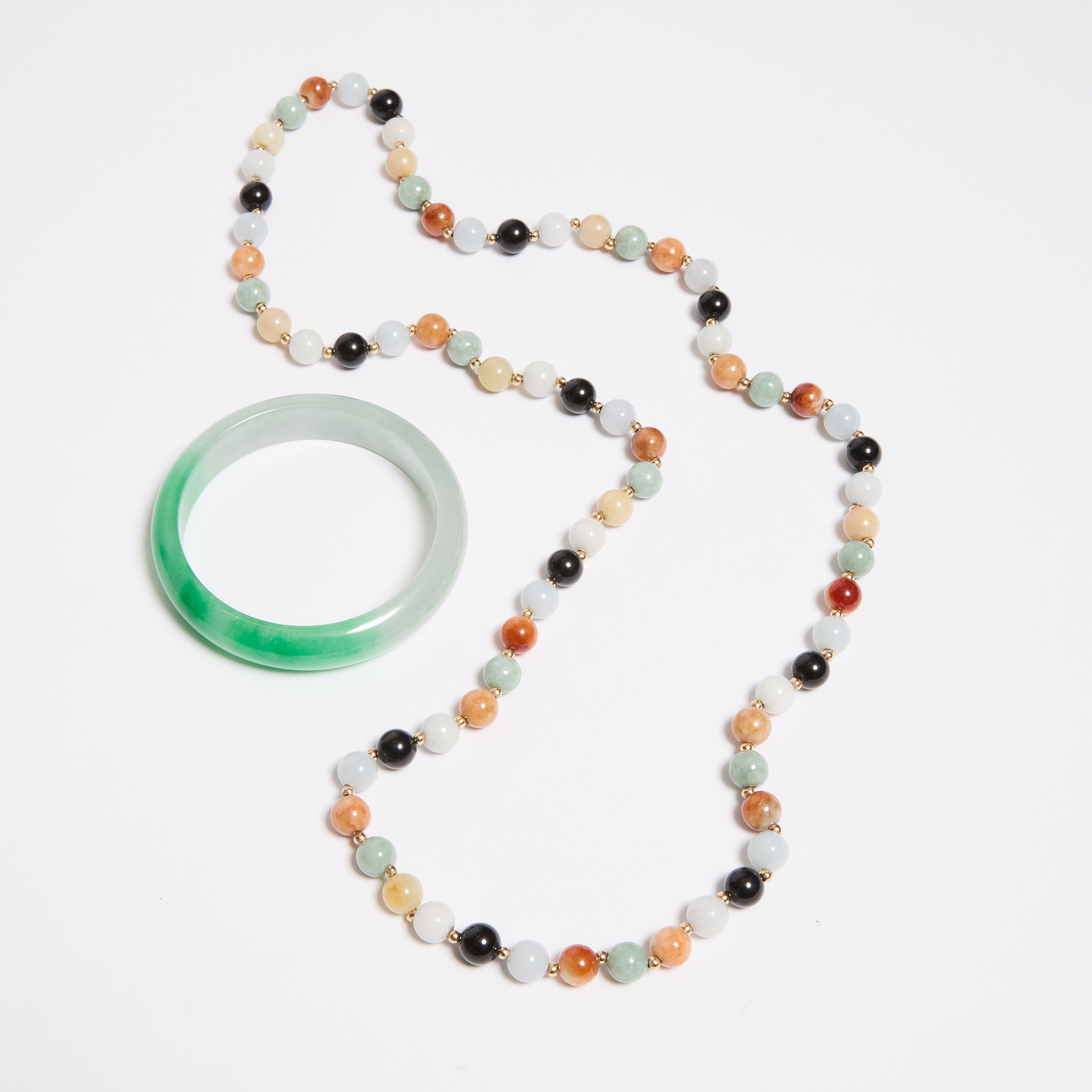 A Multicoloured Jadeite Bead Necklace