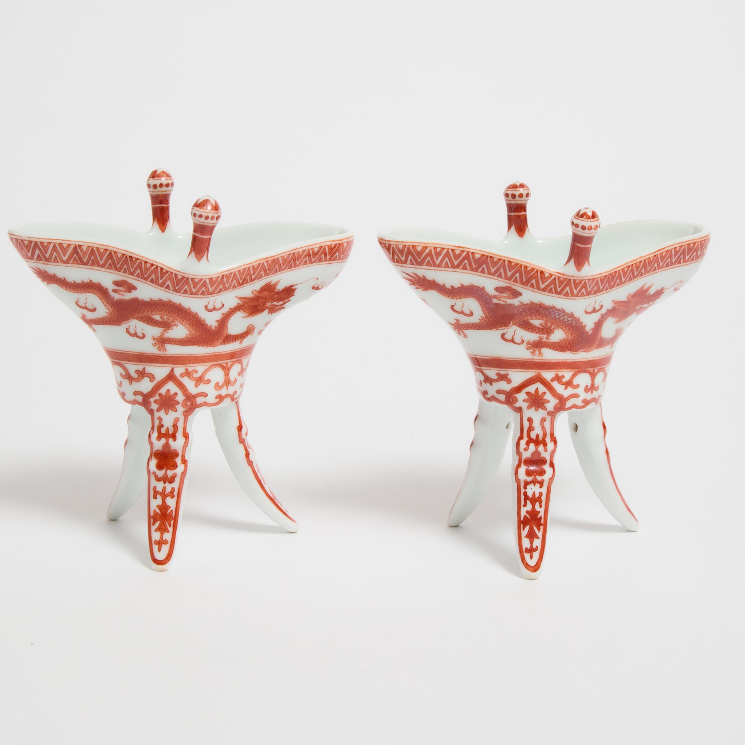 A Pair of Iron-Red Decorated Jue-Form