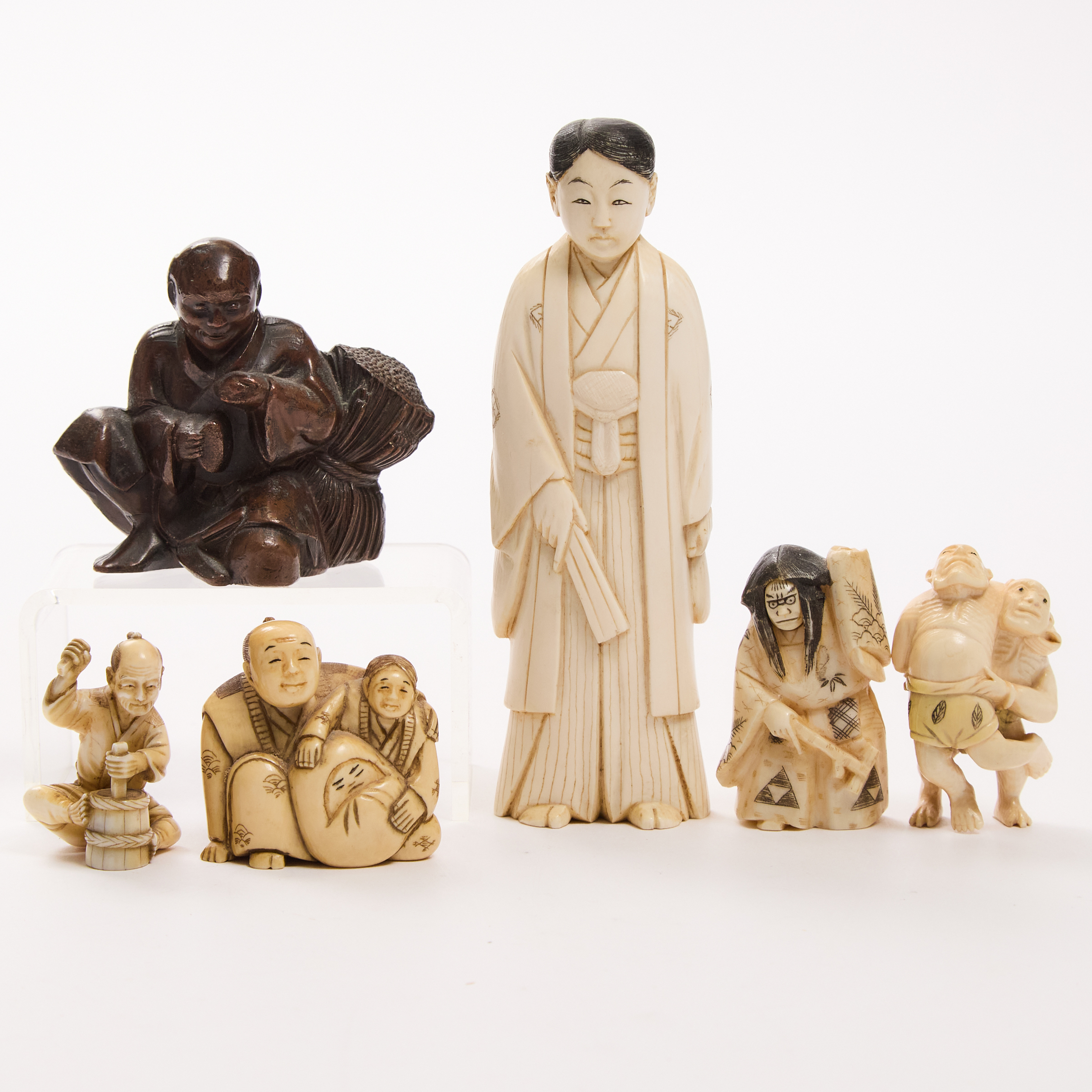 A Group of Six Ivory and Bronze