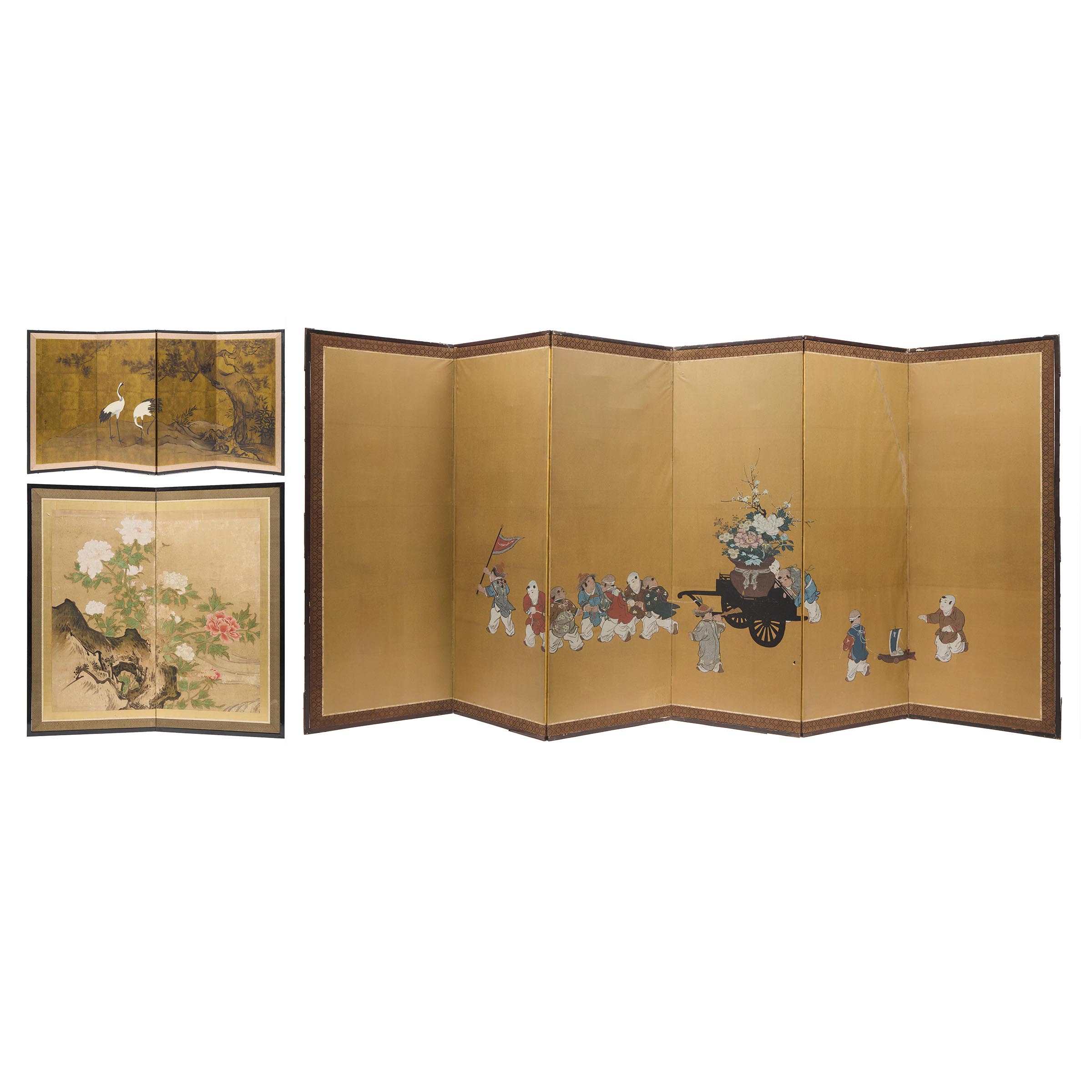 Three Japanese Floor Screens, Meiji/Taisho