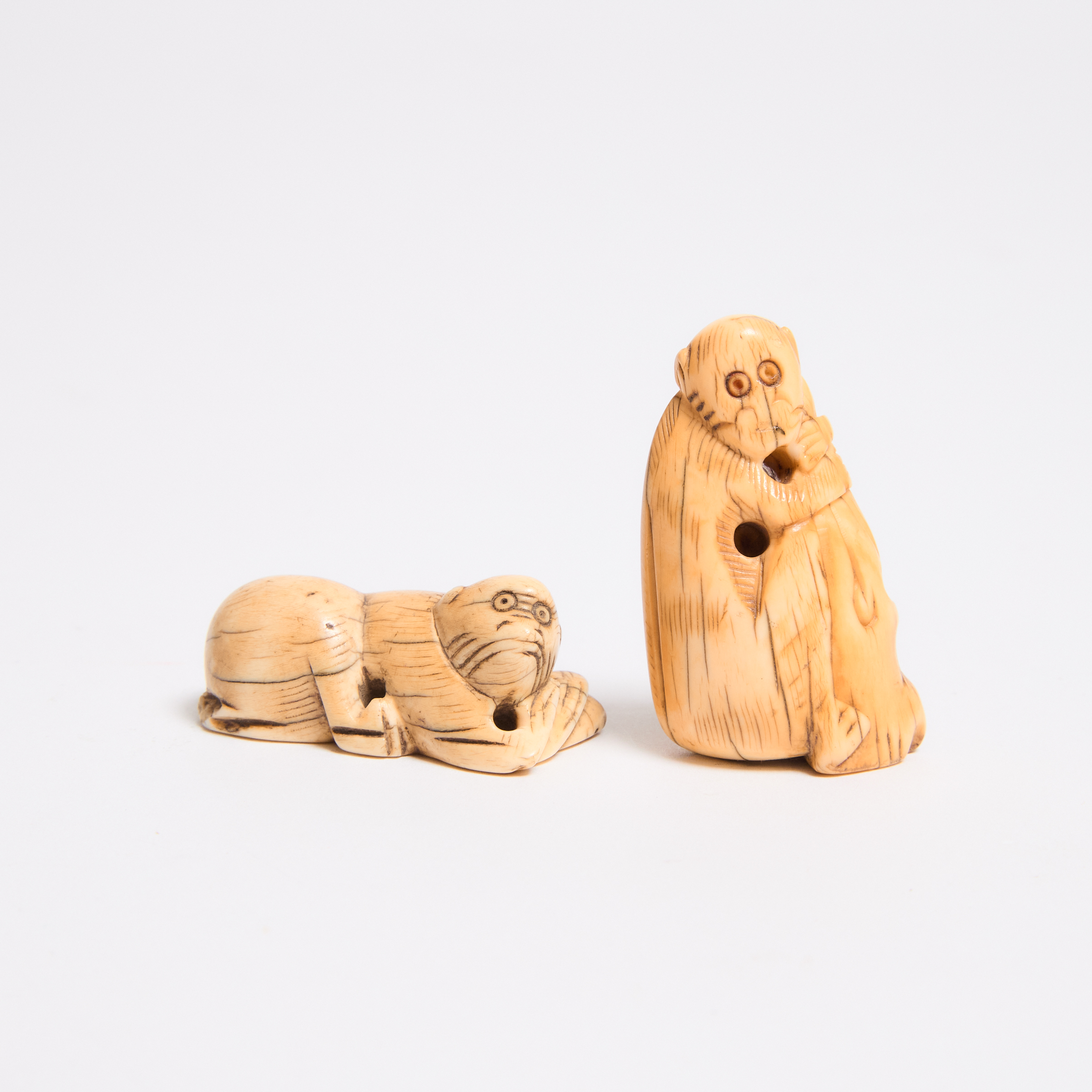 Two Ivory Toggles of Monkeys, Qing