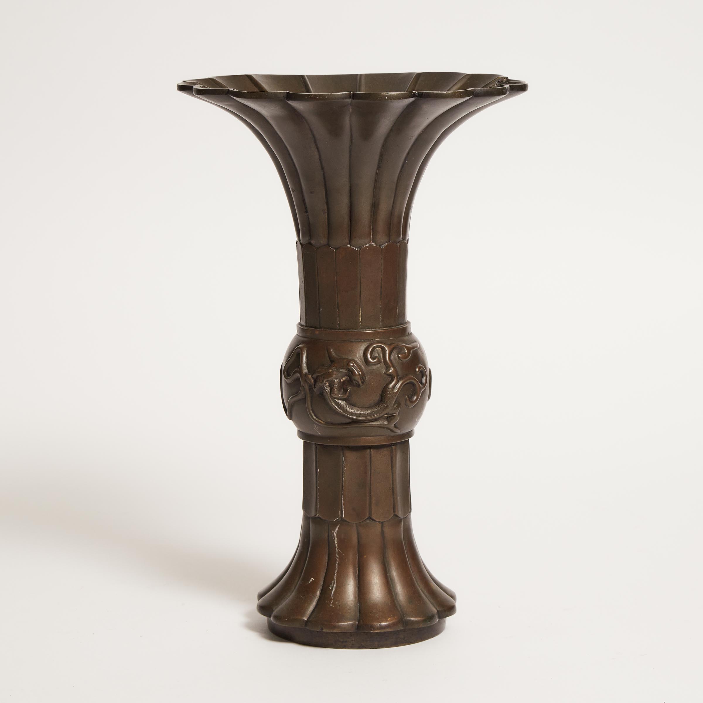 A Tall Bronze Floriform 'Gu' Vase