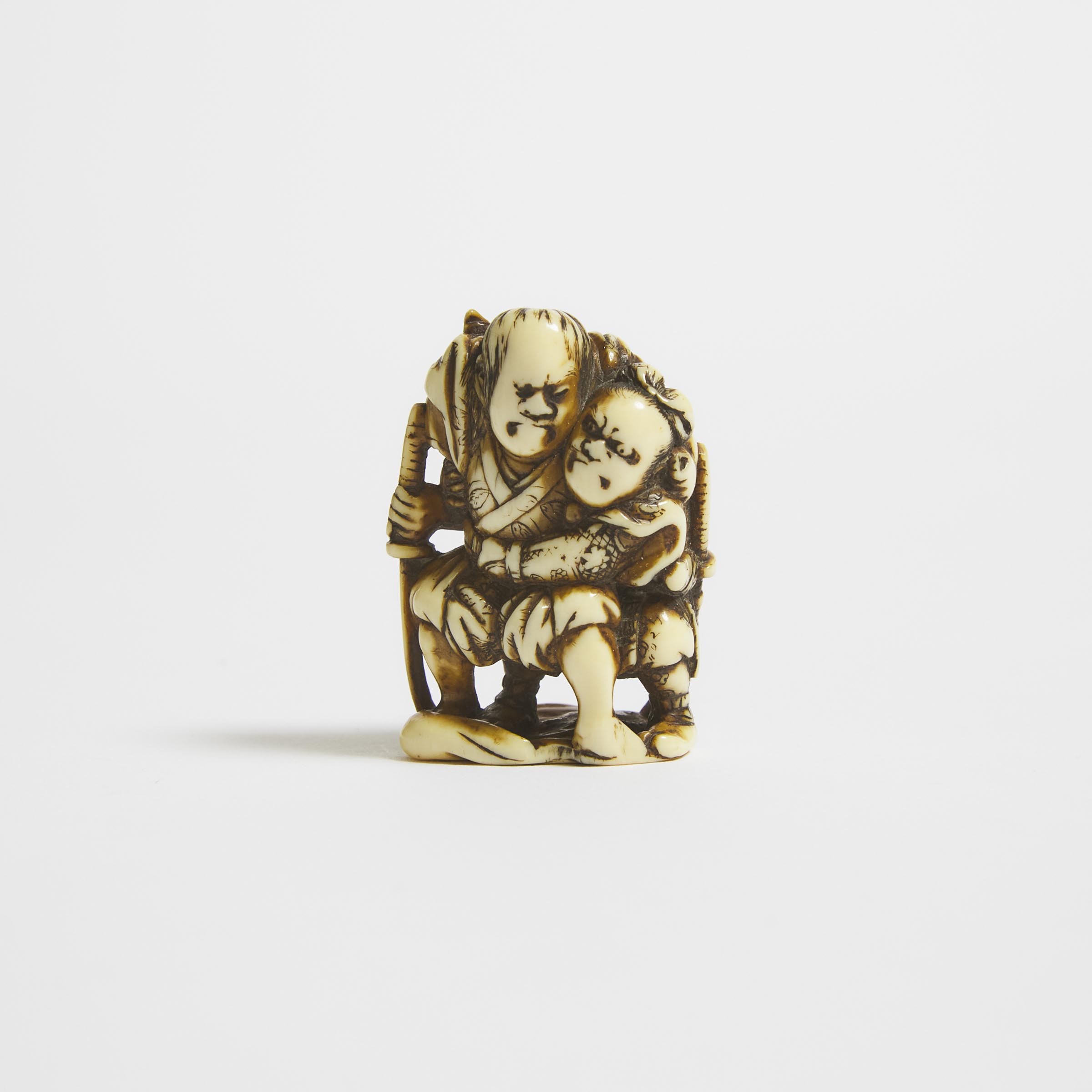 An Ivory Netsuke of Two Samurai,