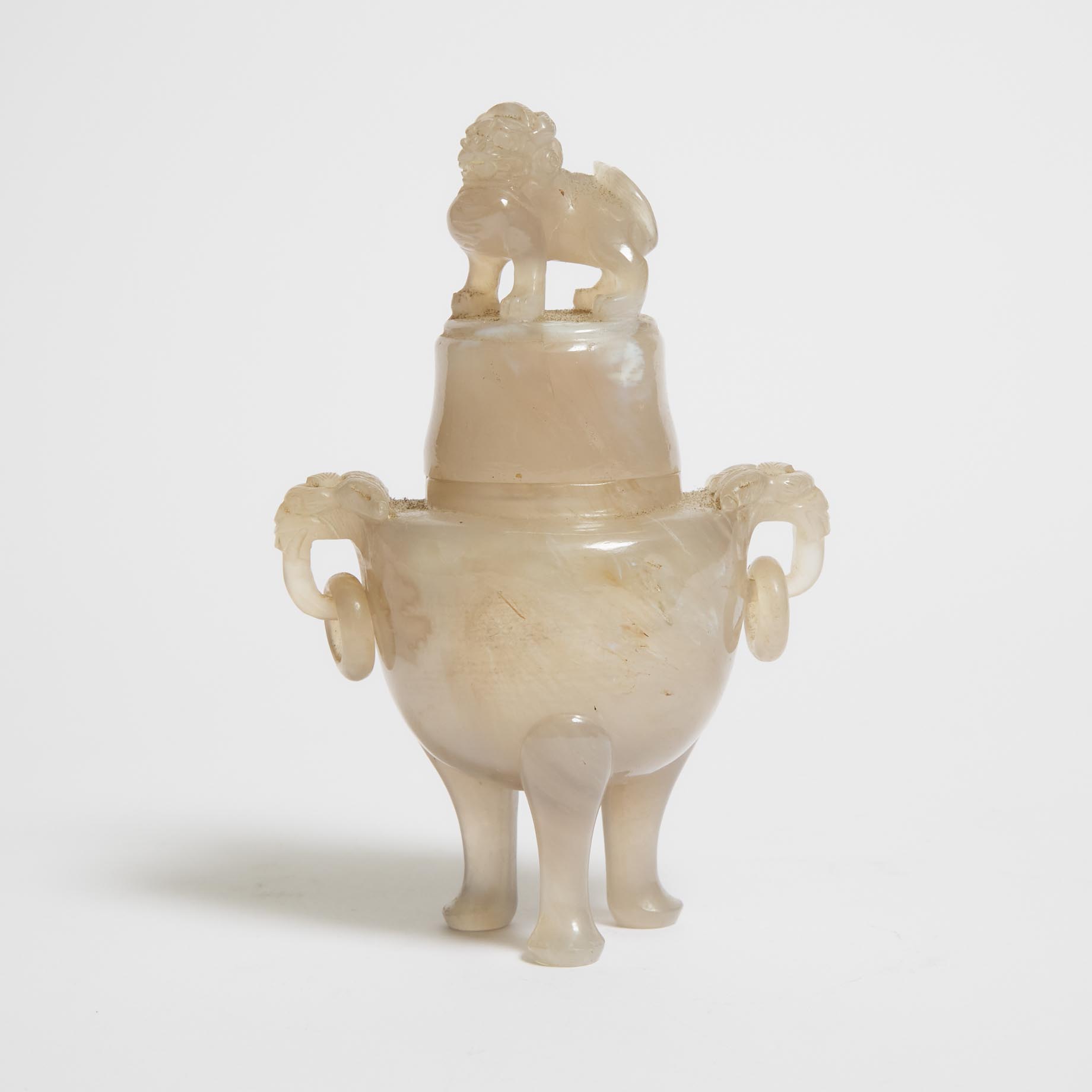 An Agate Tripod Censer and Cover,