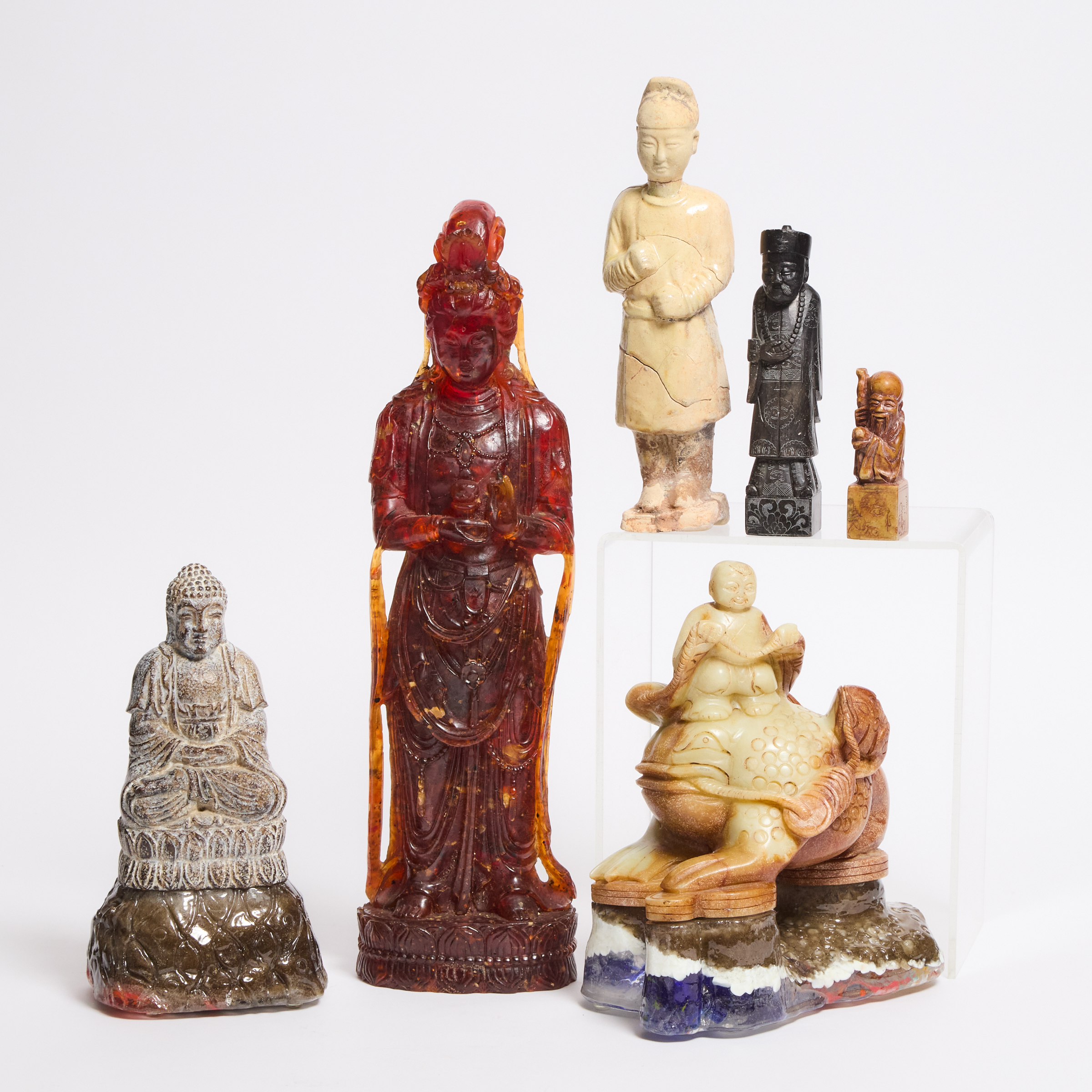 A Group of Six Chinese Carvings and