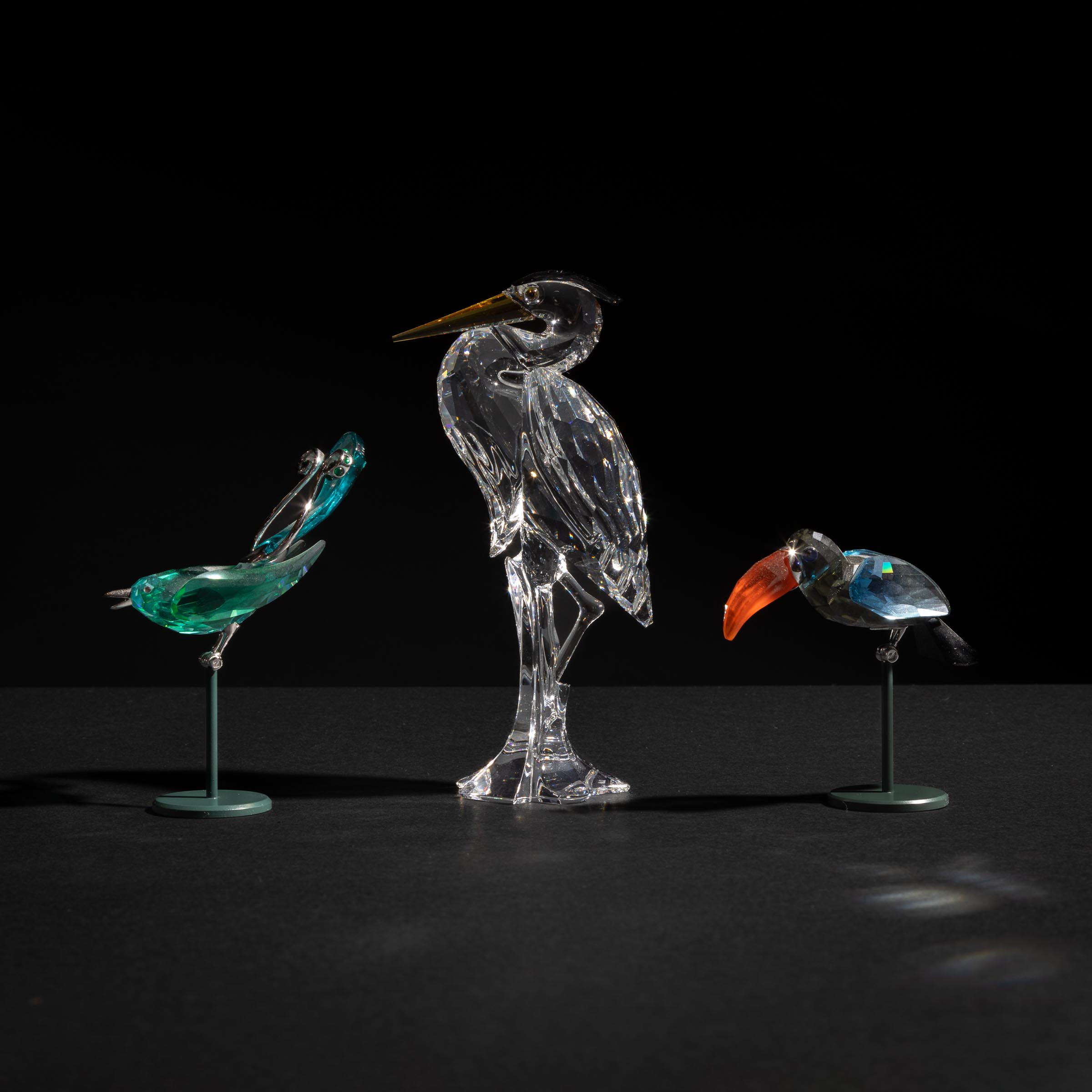 Three Swarovski Crystal Birds 