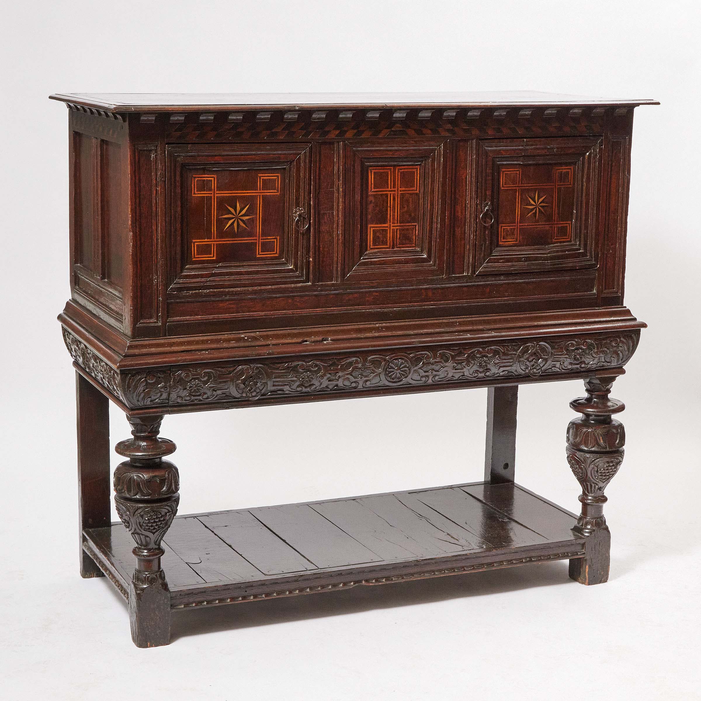 Elizabethan Inlaid Oak Court Cupboard,