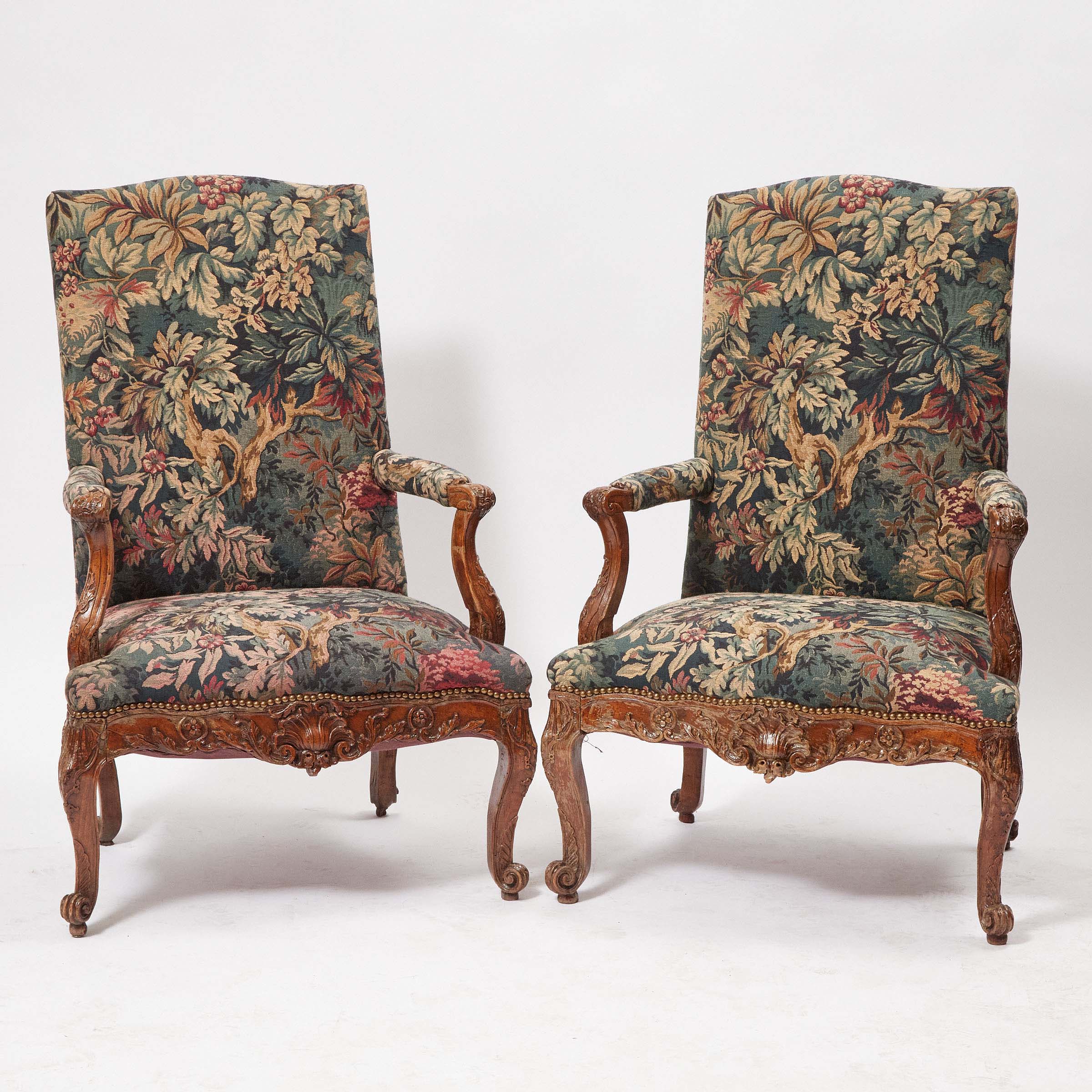 Pair of Early Louis XV Carved Walnut