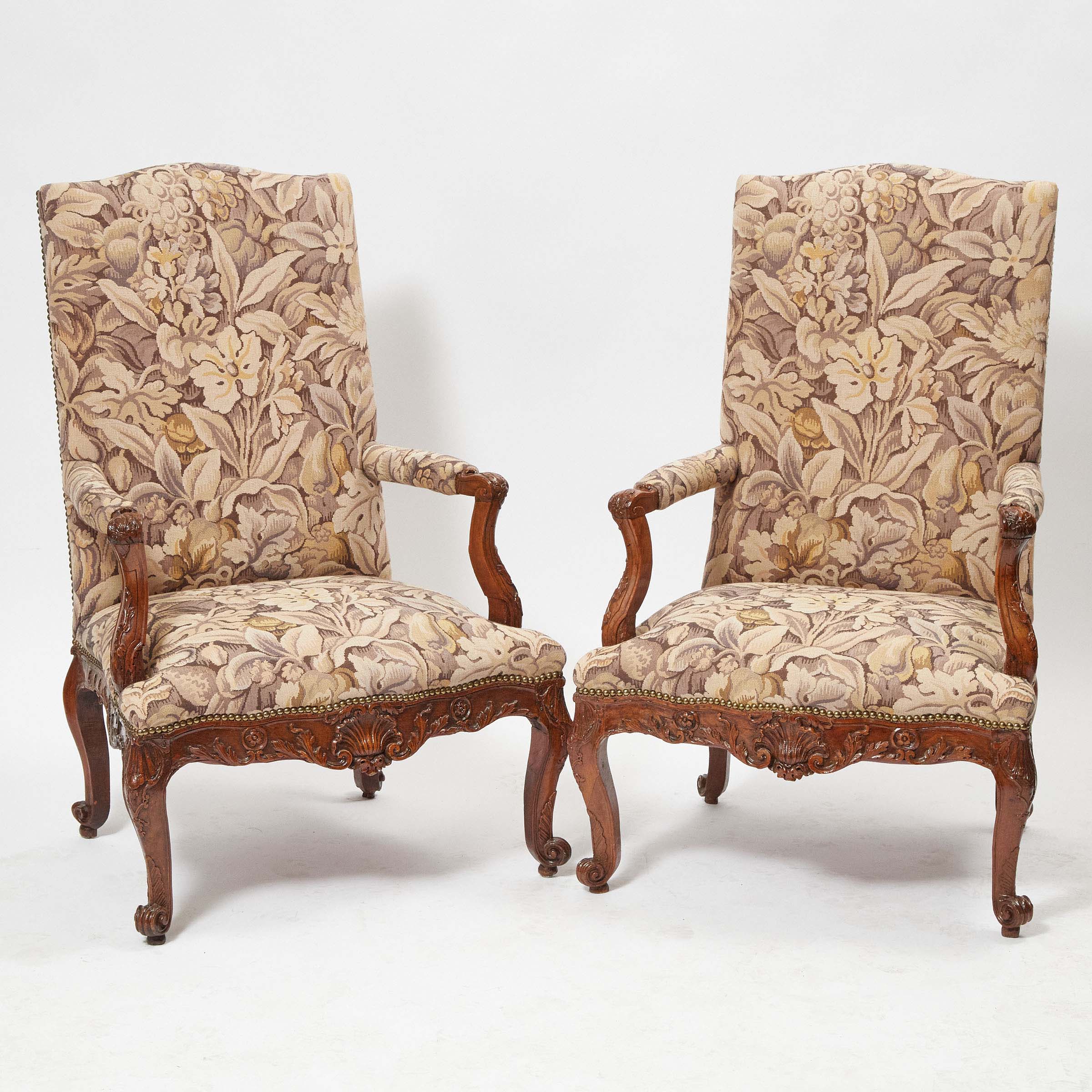 Pair of Early Louis XV Carved Walnut